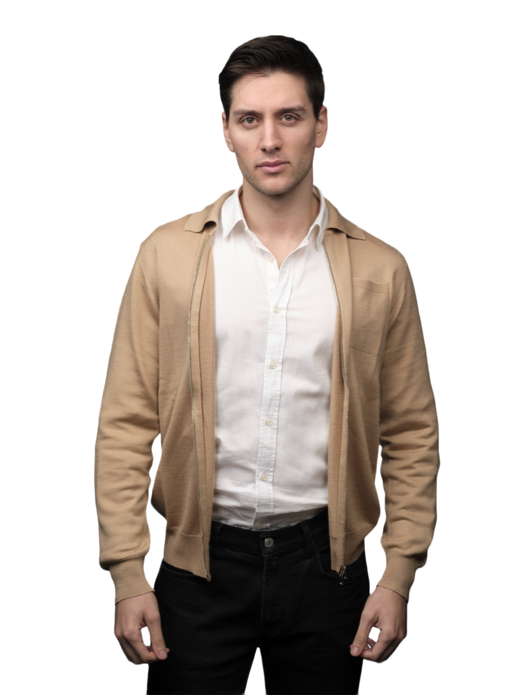 Men's Cashmere Blend, Silk, Extrafine Merino Wool Zip-Up Jacket