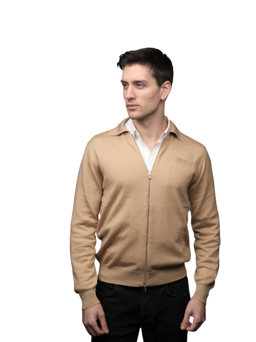 Men's Cashmere Blend, Silk, Extrafine Merino Wool Zip-Up Jacket