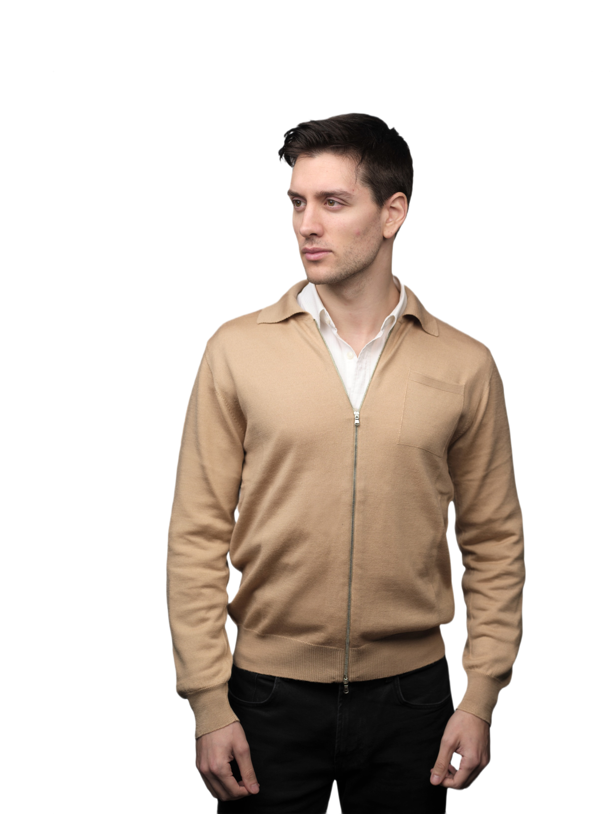 Men's Cashmere Blend, Silk, Extrafine Merino Wool Zip-Up Jacket