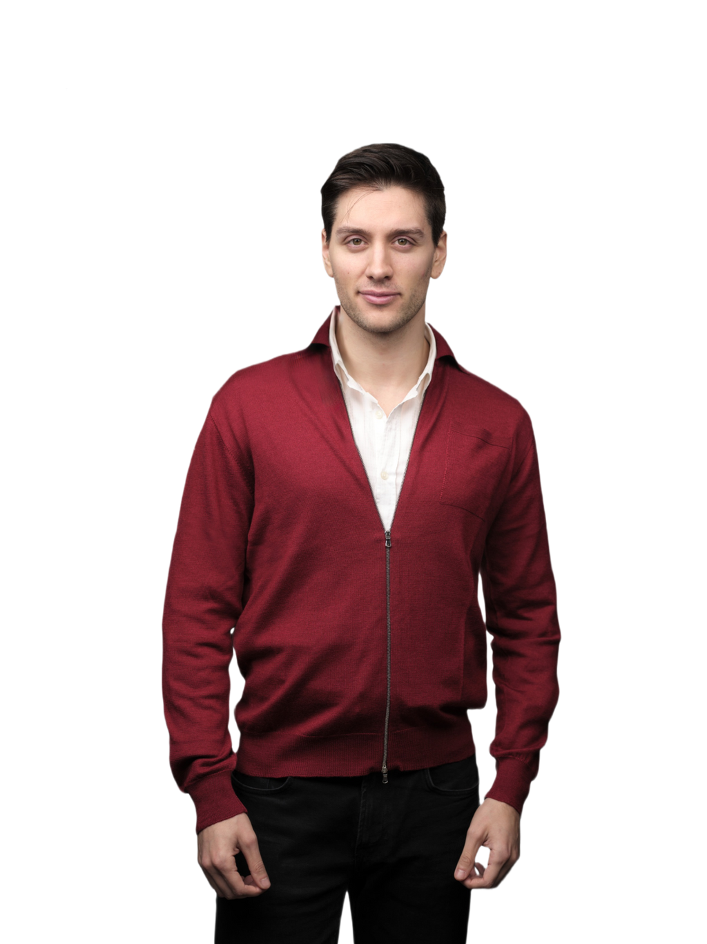 Men's Cashmere Blend, Silk, Extrafine Merino Wool Zip-Up Jacket
