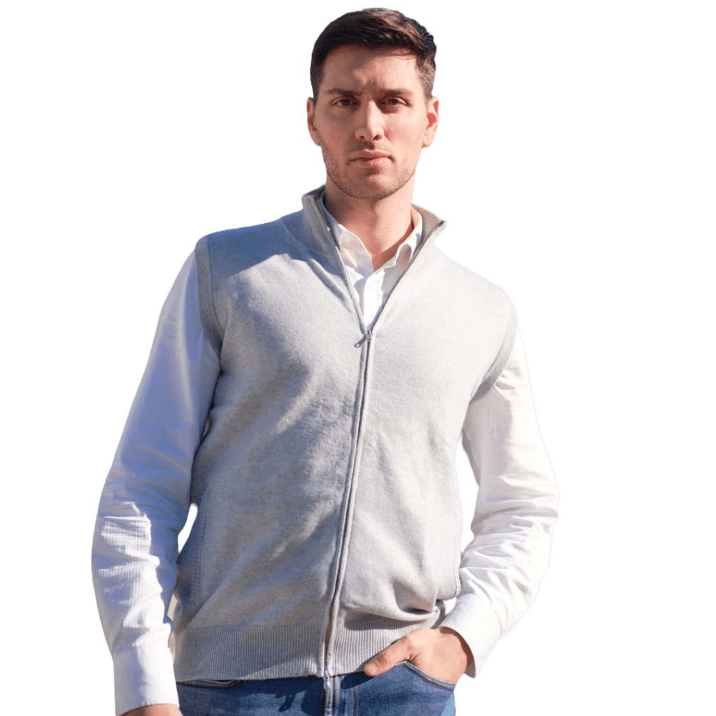 Men's 100% Cashmere Sleeveless Jacket with Zip Closure