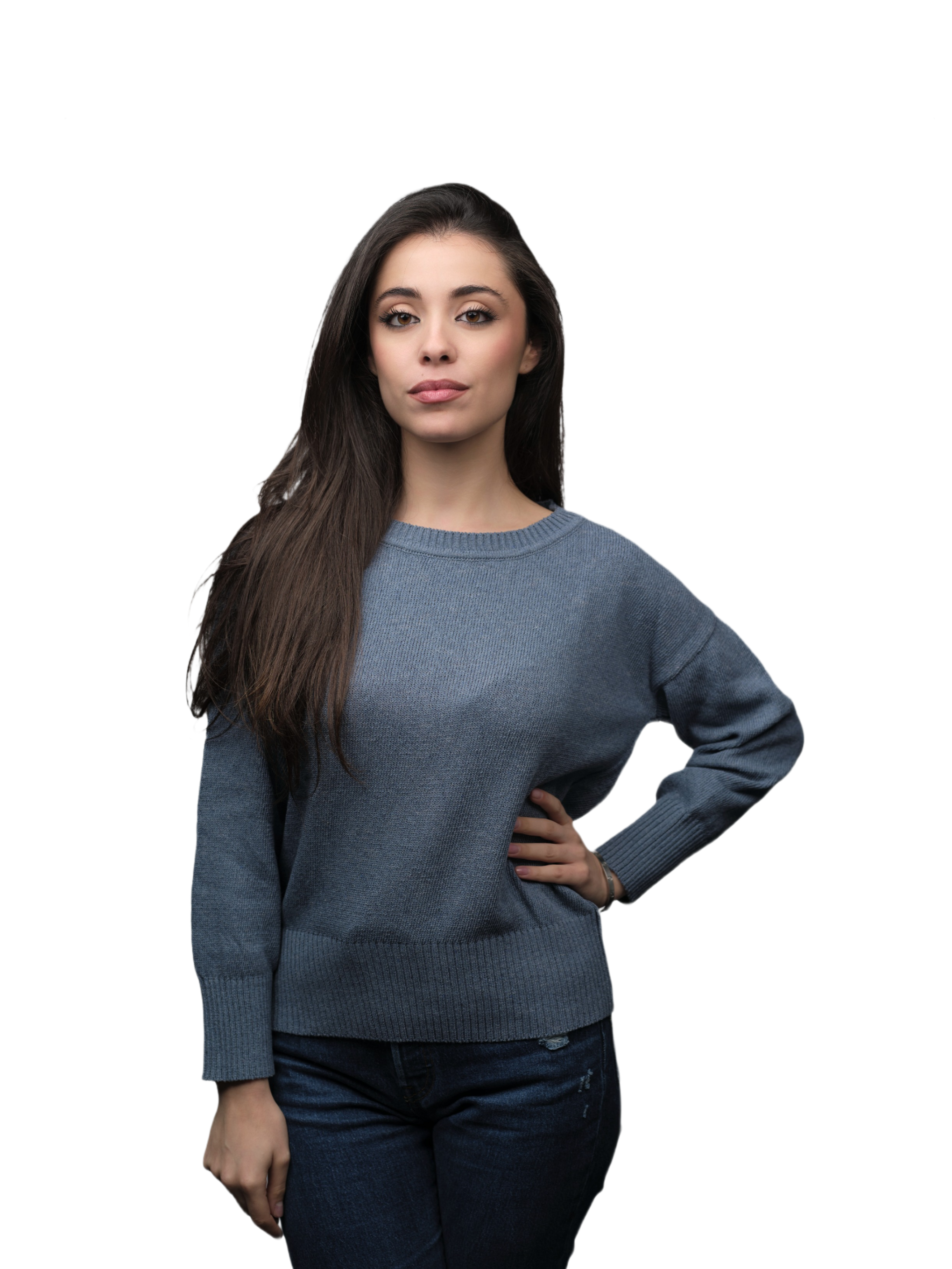 Women's Crew Neck T-Shirt in Regenerated Denim