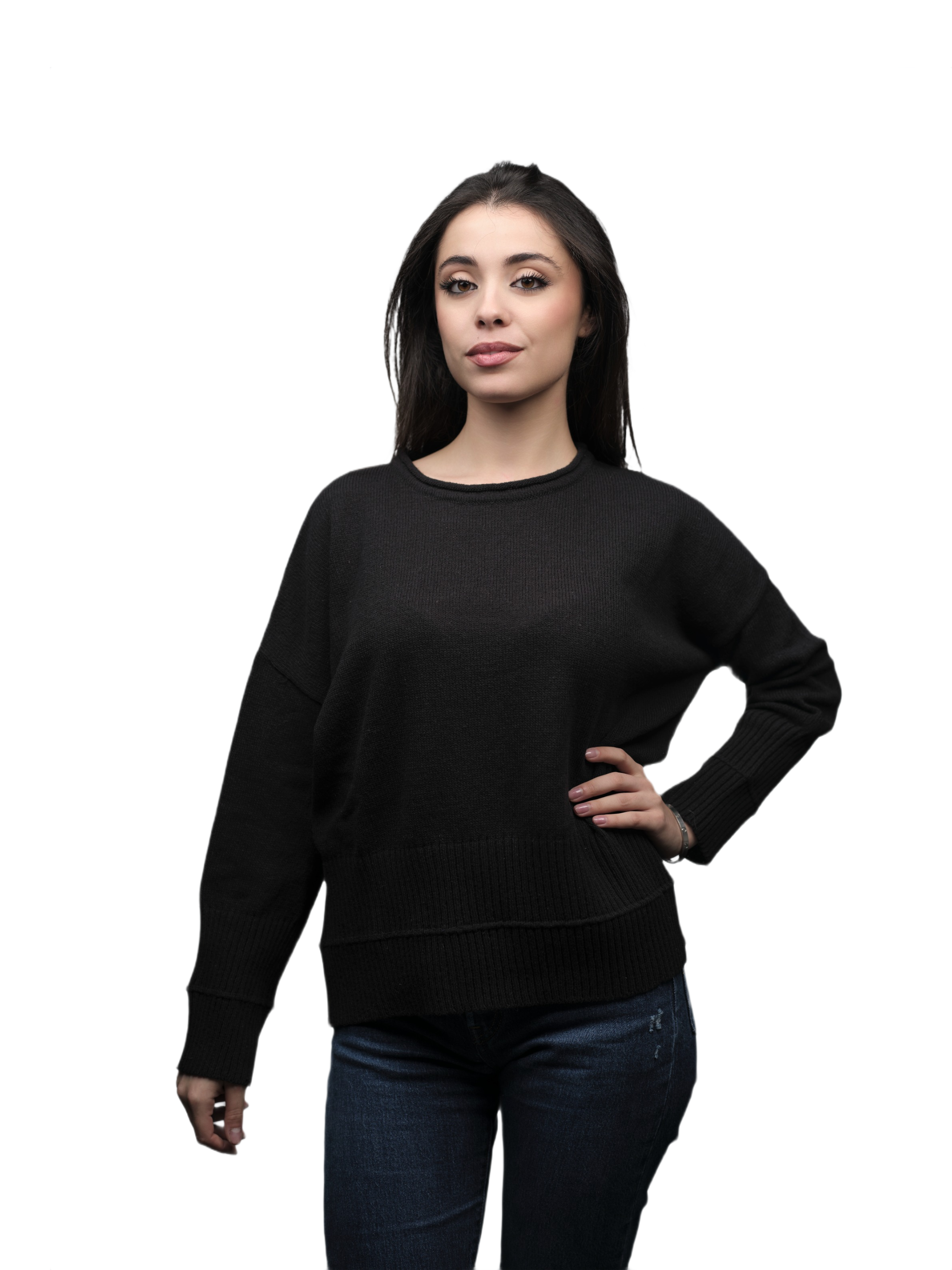 Women's Oversized Crew Neck Short-Chain Merino Wool Jumper