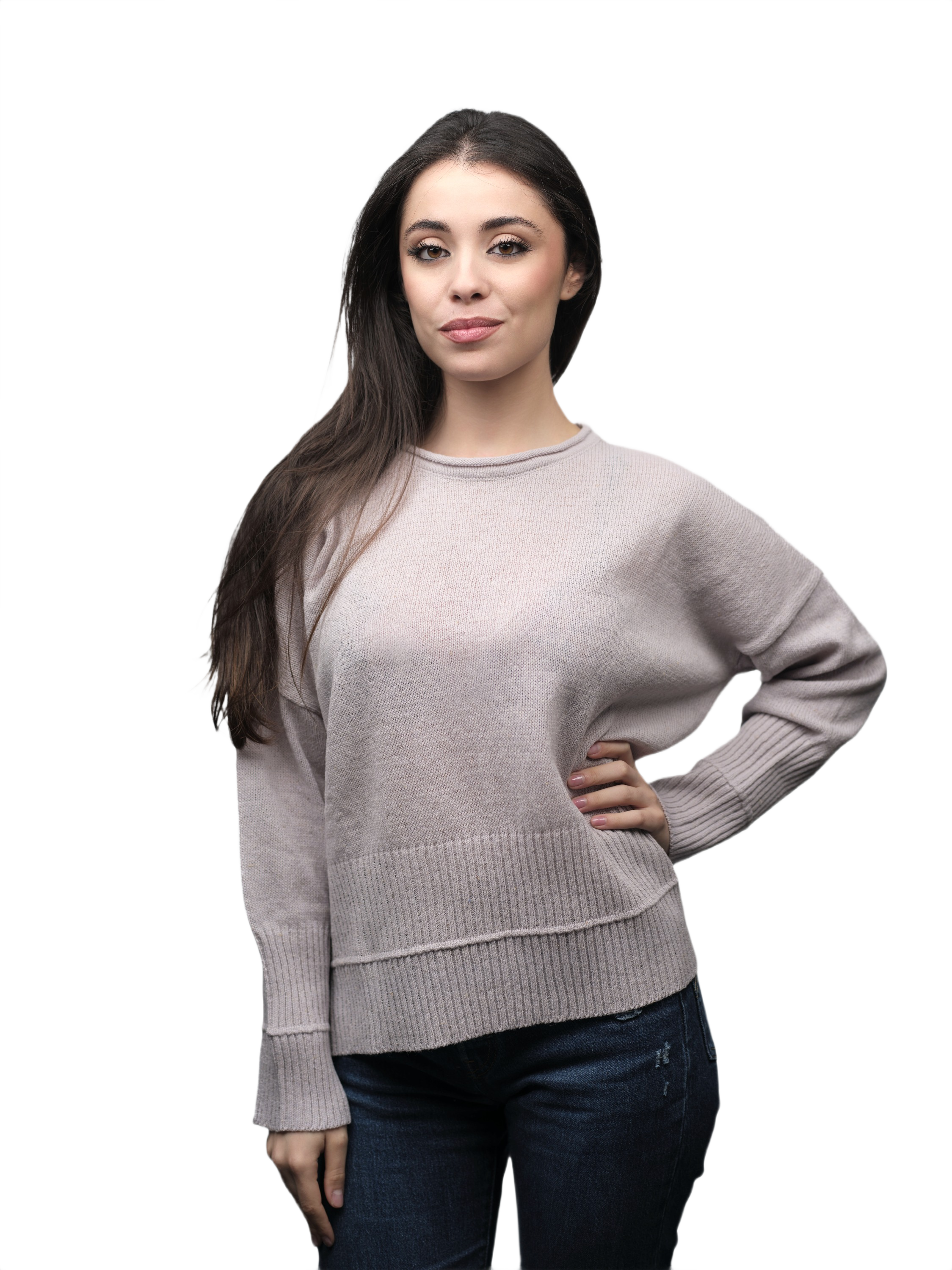 Women's Oversized Crew Neck Short-Chain Merino Wool Jumper