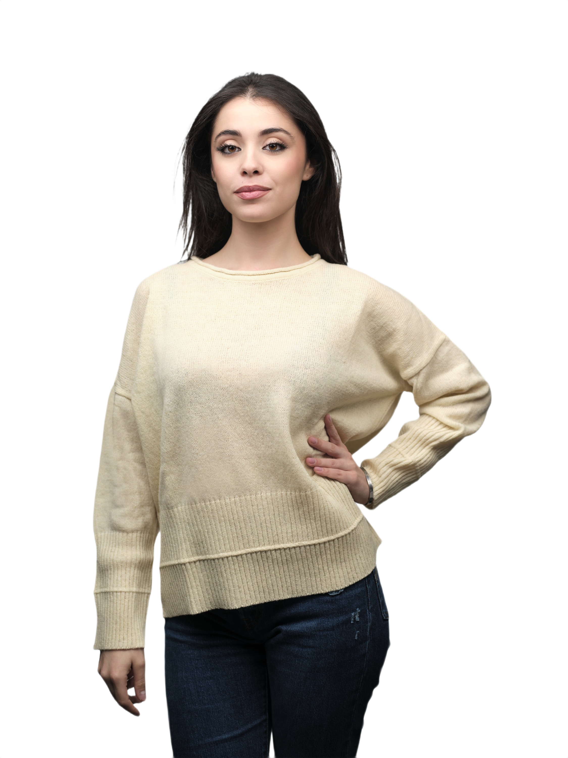 Women's Oversized Crew Neck Short-Chain Merino Wool Jumper