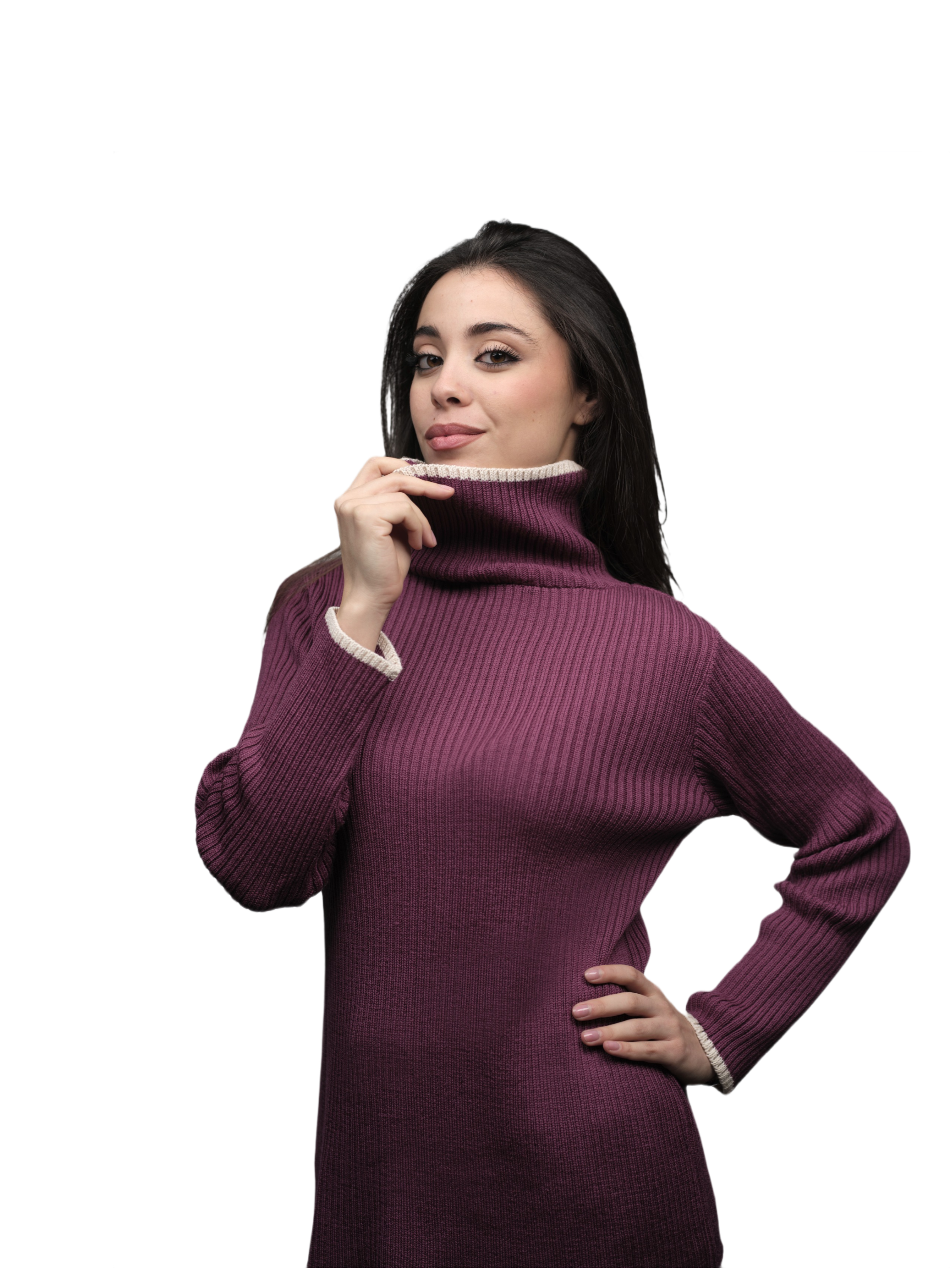 Women's Extra Fine Merino Wool High Neck Ribbed Sweater