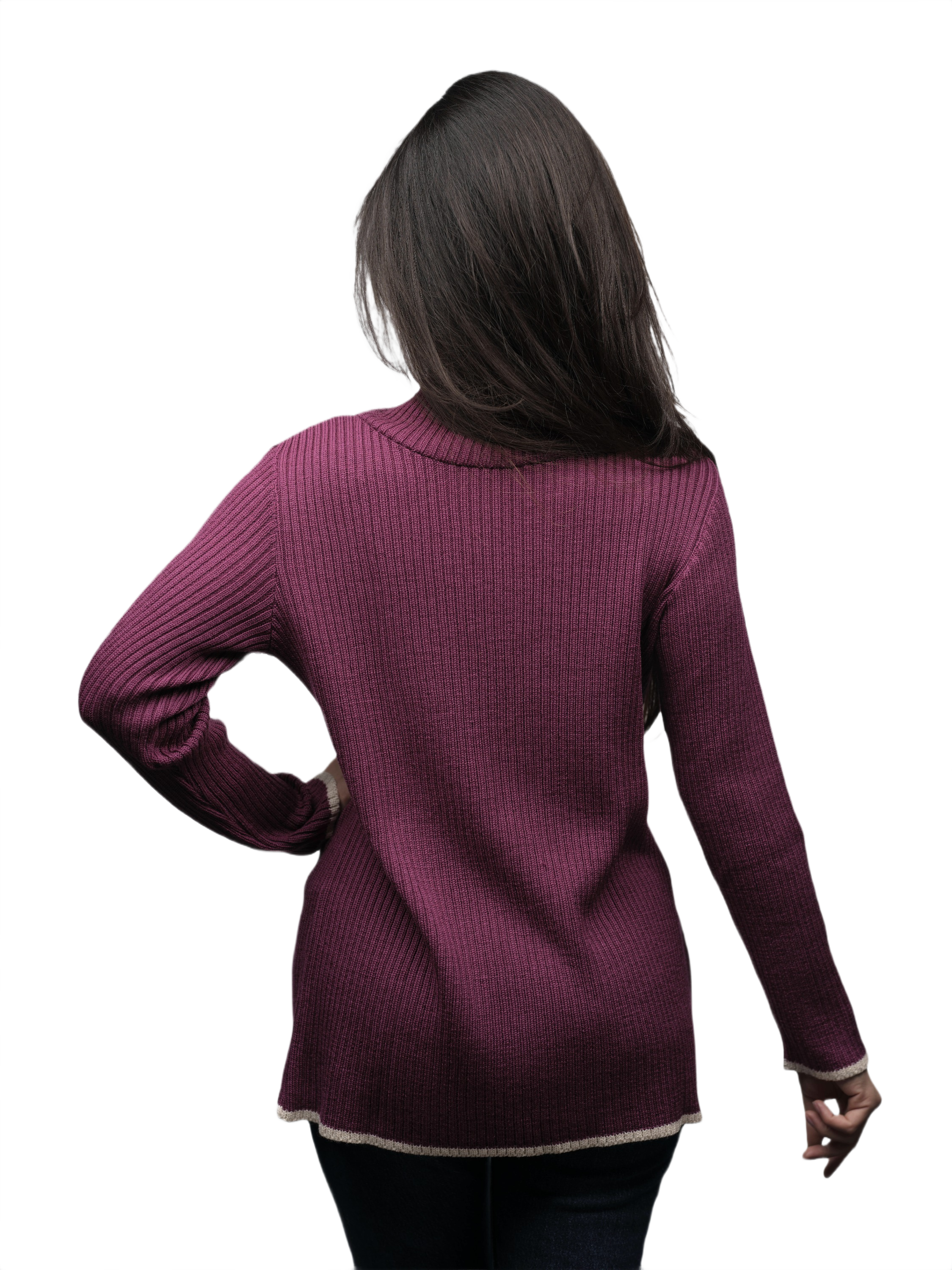Women's Extra Fine Merino Wool High Neck Ribbed Sweater