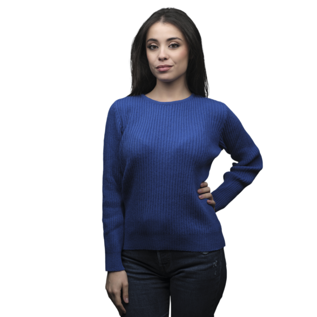 Women's Ribbed Crewneck Short-Chain Merino Wool Sweater