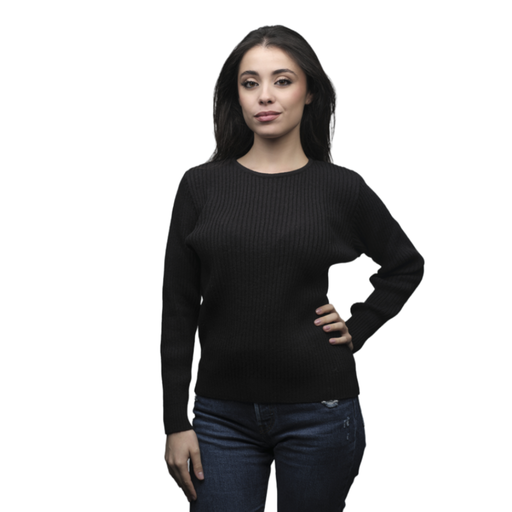 Women's Ribbed Crewneck Short-Chain Merino Wool Sweater