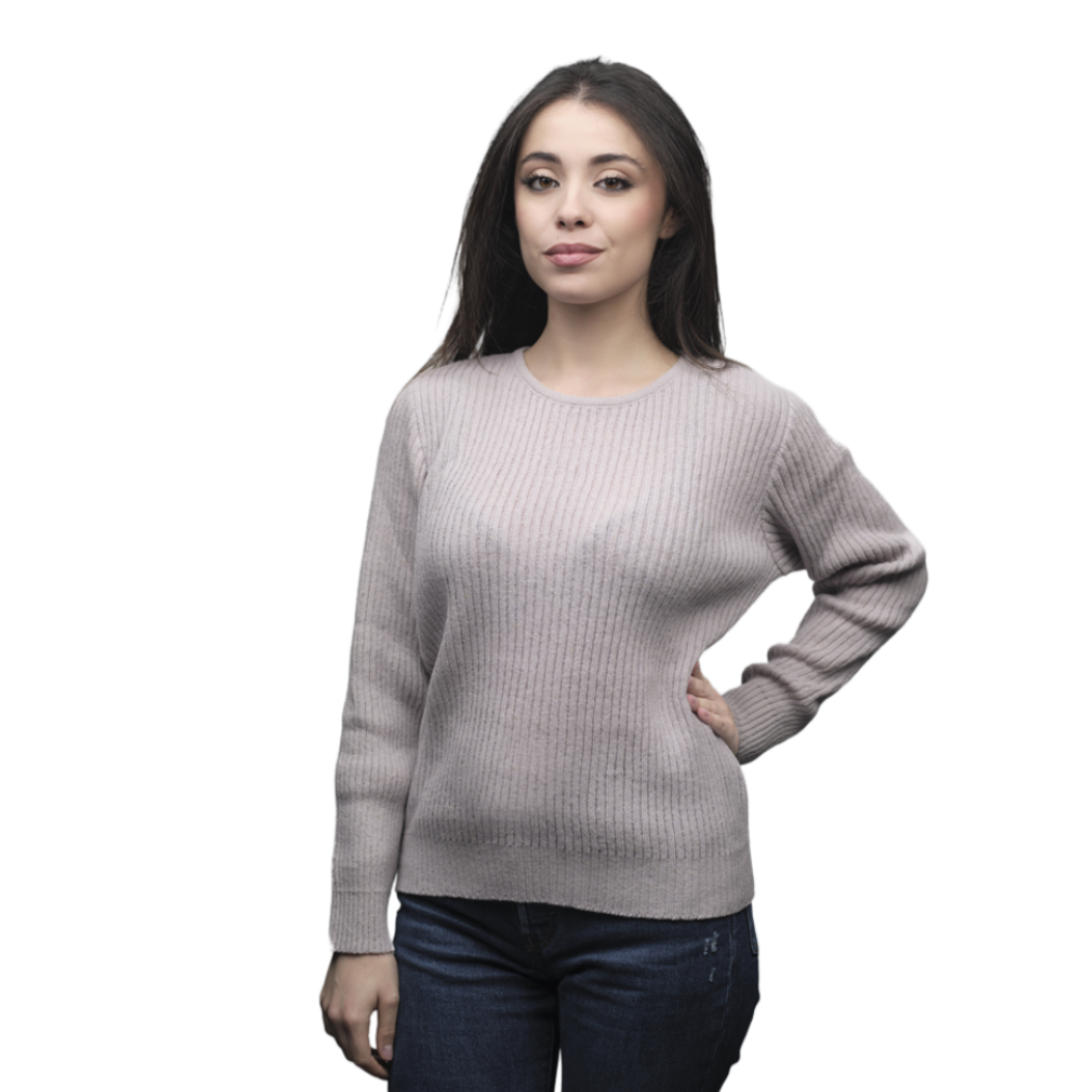 Women's Ribbed Crewneck Short-Chain Merino Wool Sweater