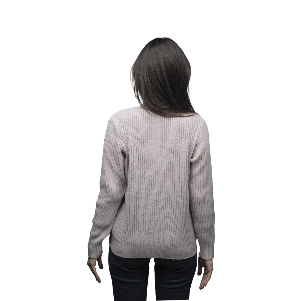 Women's Ribbed Crewneck Short-Chain Merino Wool Sweater