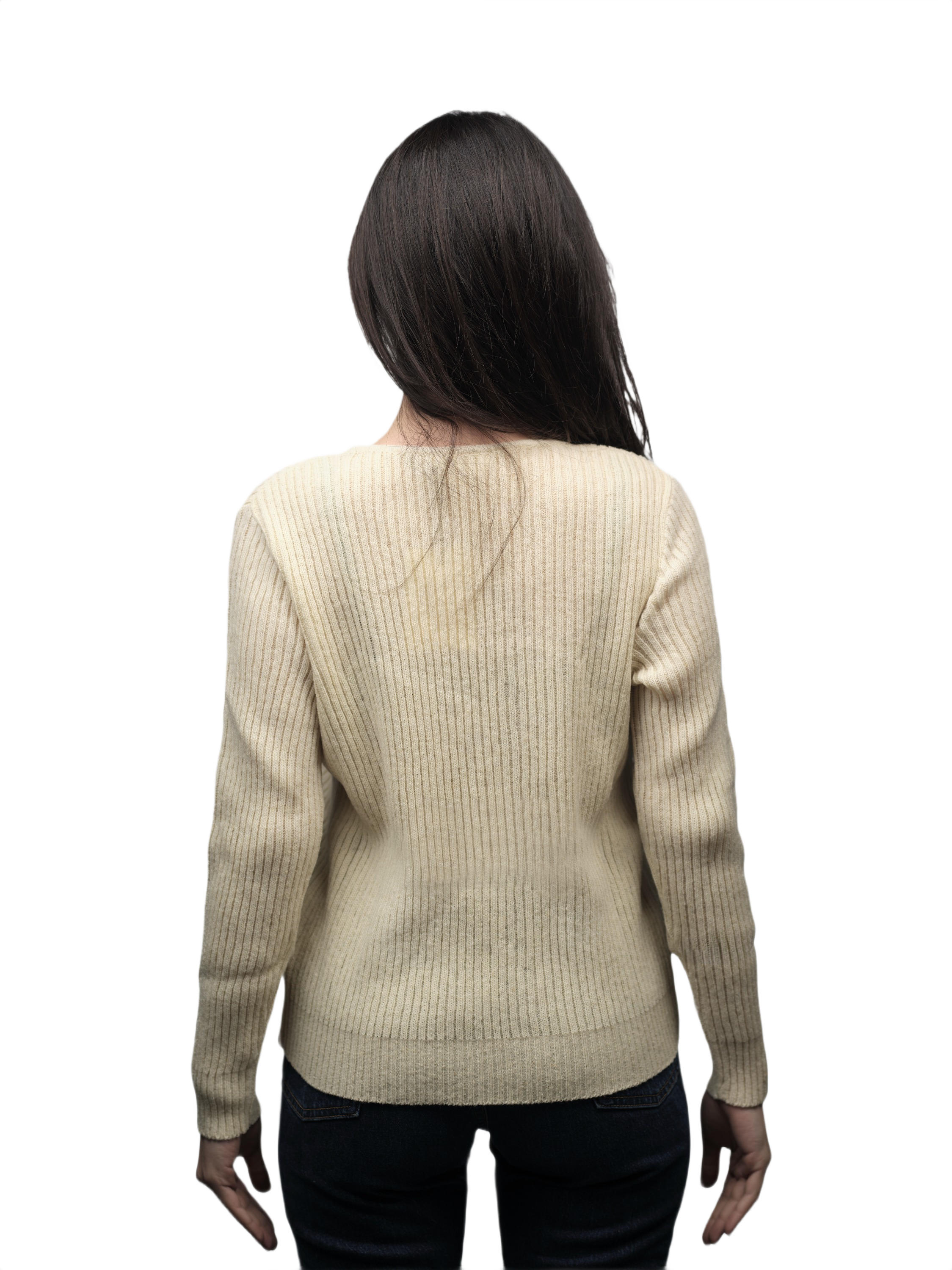 Women's Ribbed Crewneck Short-Chain Merino Wool Sweater