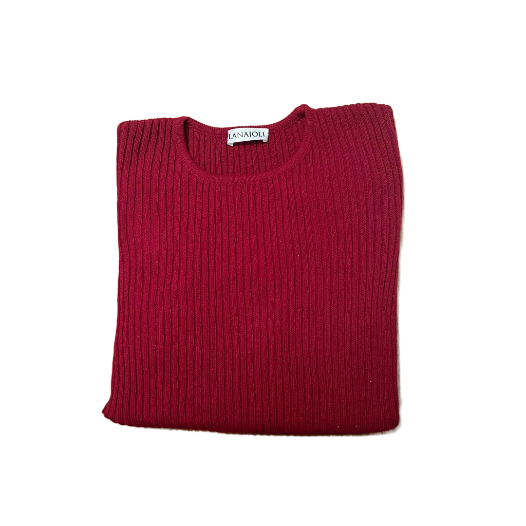 Women's Ribbed Crewneck Short-Chain Merino Wool Sweater