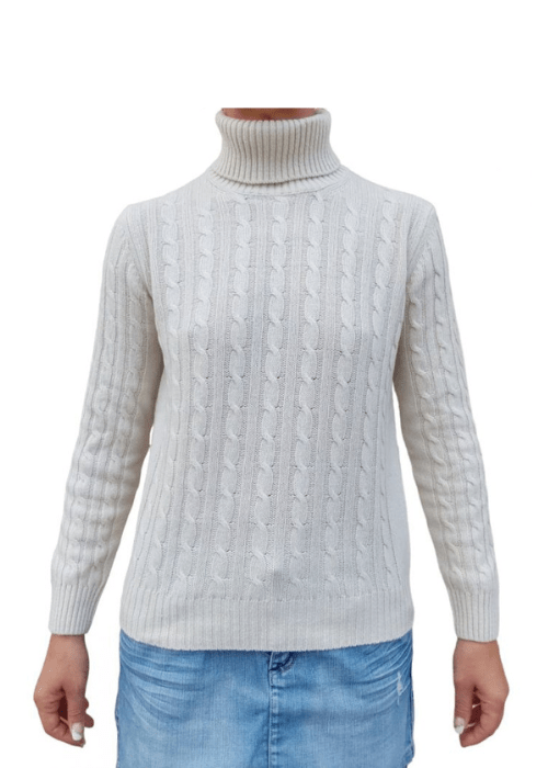 Women's Regenerated Cashmere Cable Knit High Neck Jumper