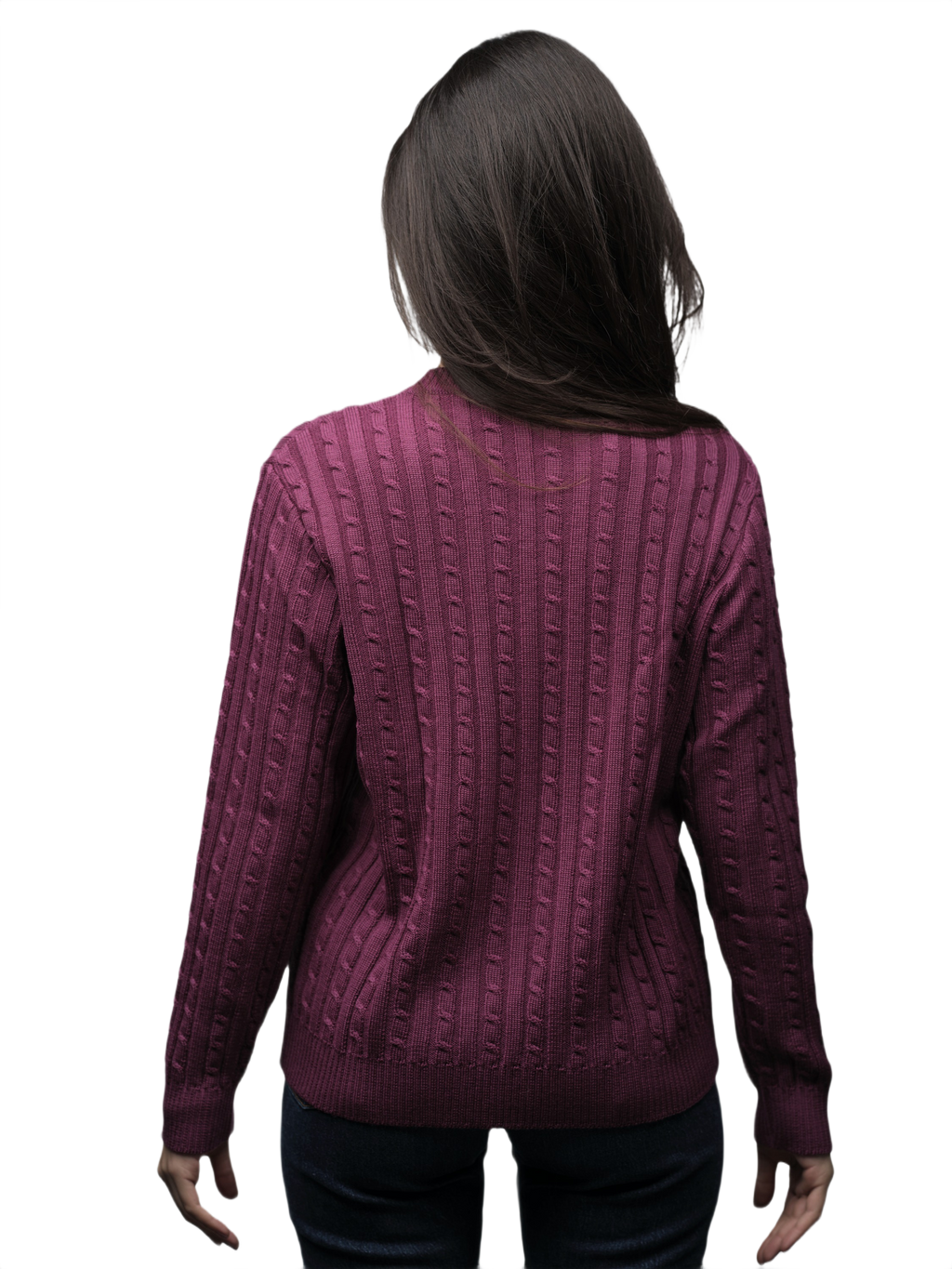 Women's Merino Wool Cable Knit Crew Neck Sweater