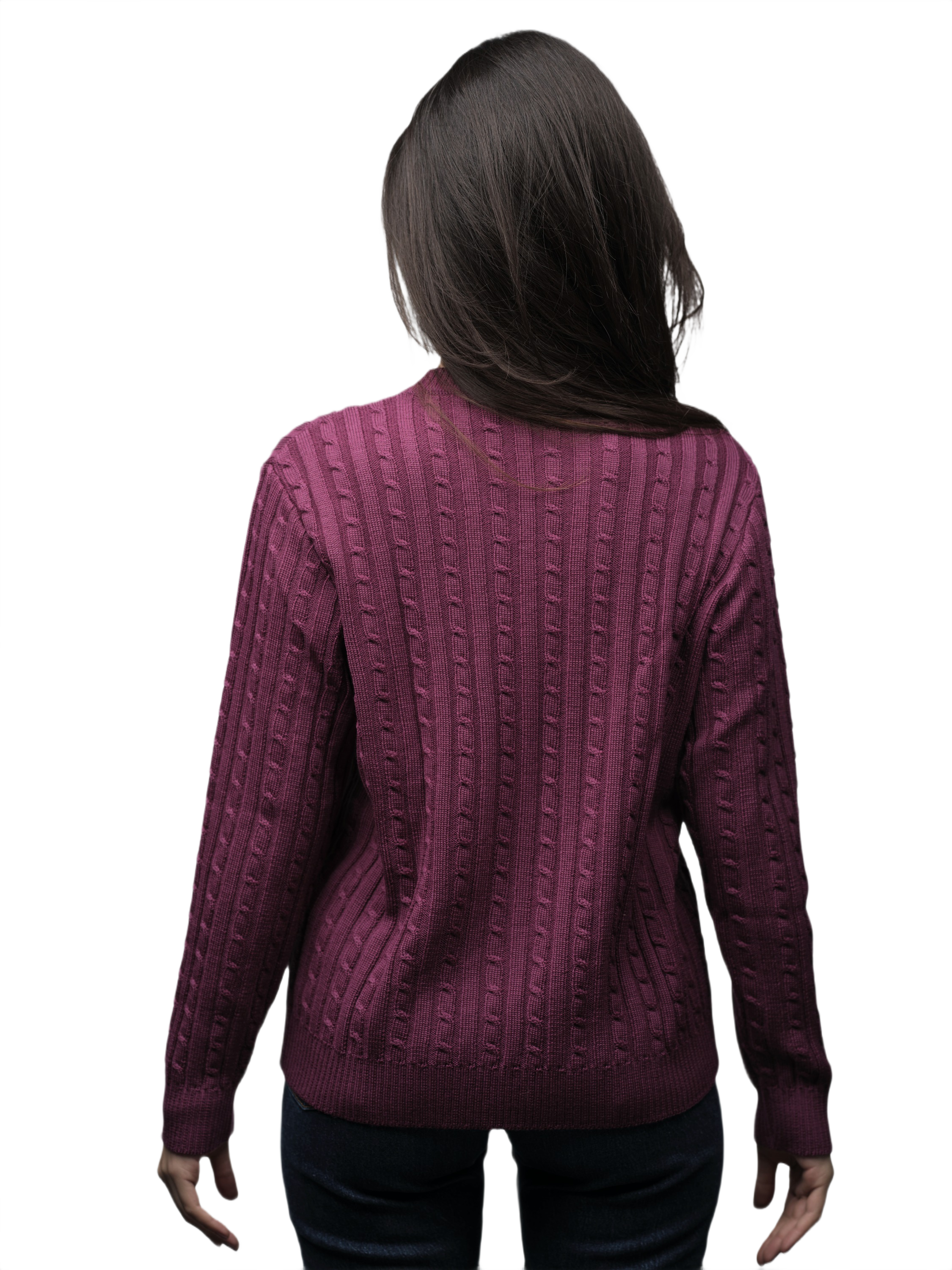 Women's Merino Wool Cable Knit Crew Neck Sweater