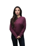 Women's Merino Wool Cable Knit Crew Neck Sweater