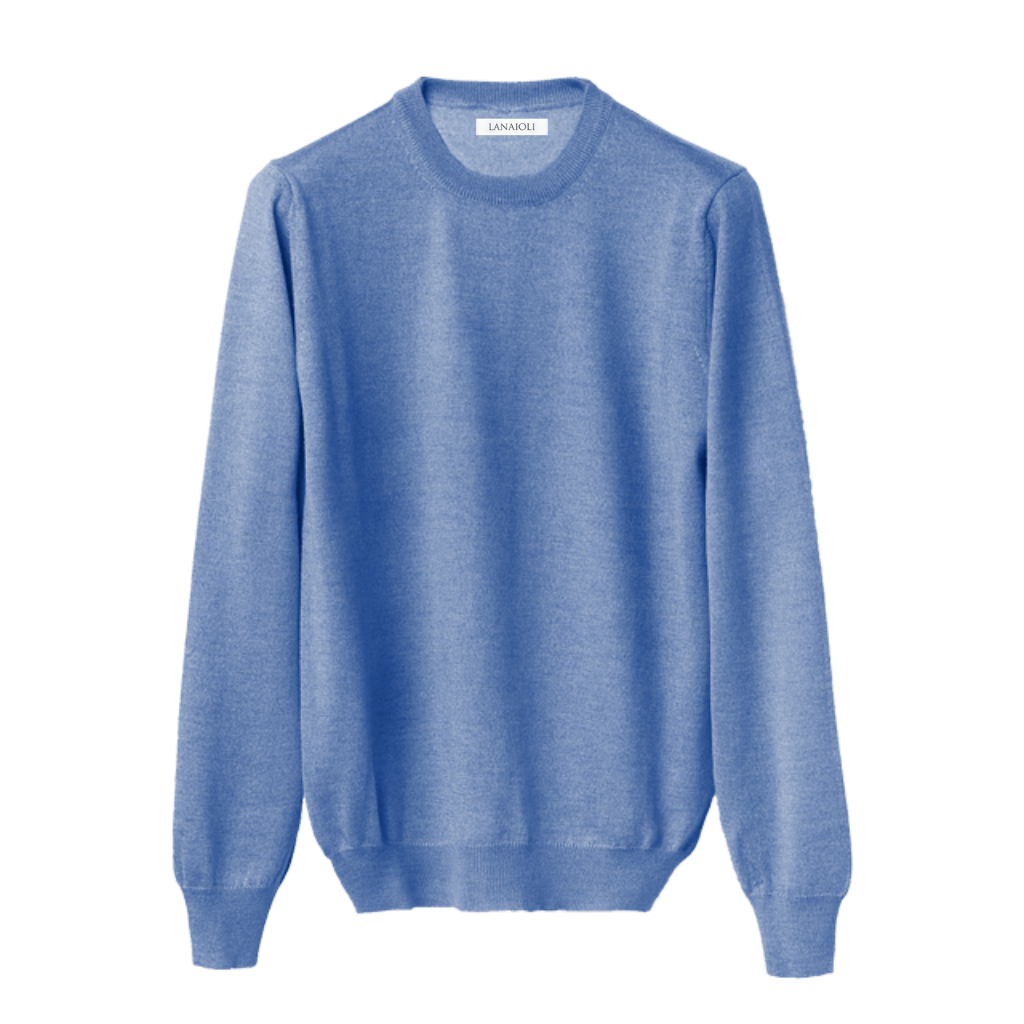 Men's Crew Neck Sweater in Cashmere, Silk, and Extrafine Merino Wool Blend