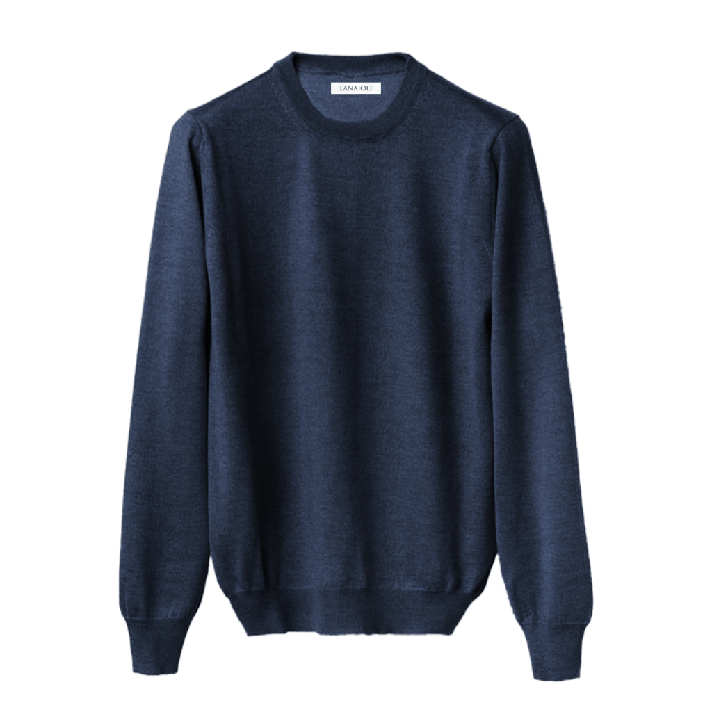 Men's Crew Neck Sweater in Cashmere, Silk, and Extrafine Merino Wool Blend