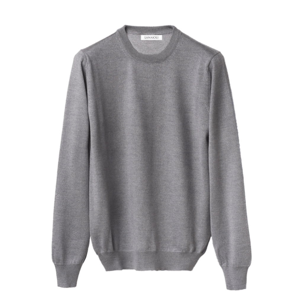 Men's Crew Neck Sweater in Cashmere, Silk, and Extrafine Merino Wool Blend