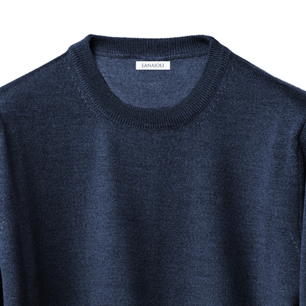 Men's Crew Neck Sweater in Cashmere, Silk, and Extrafine Merino Wool Blend