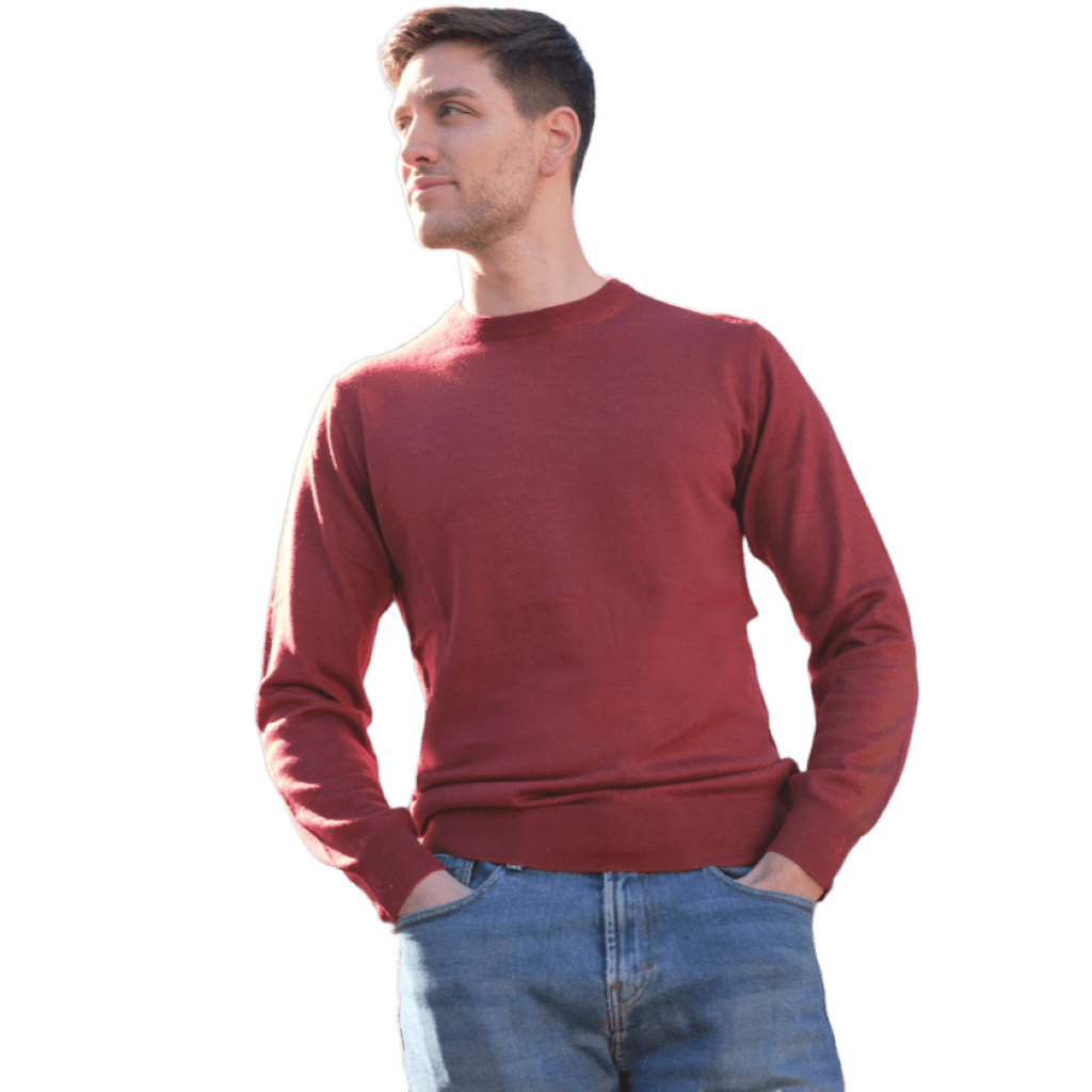 Men's Crew Neck Sweater in Cashmere, Silk, and Extrafine Merino Wool Blend