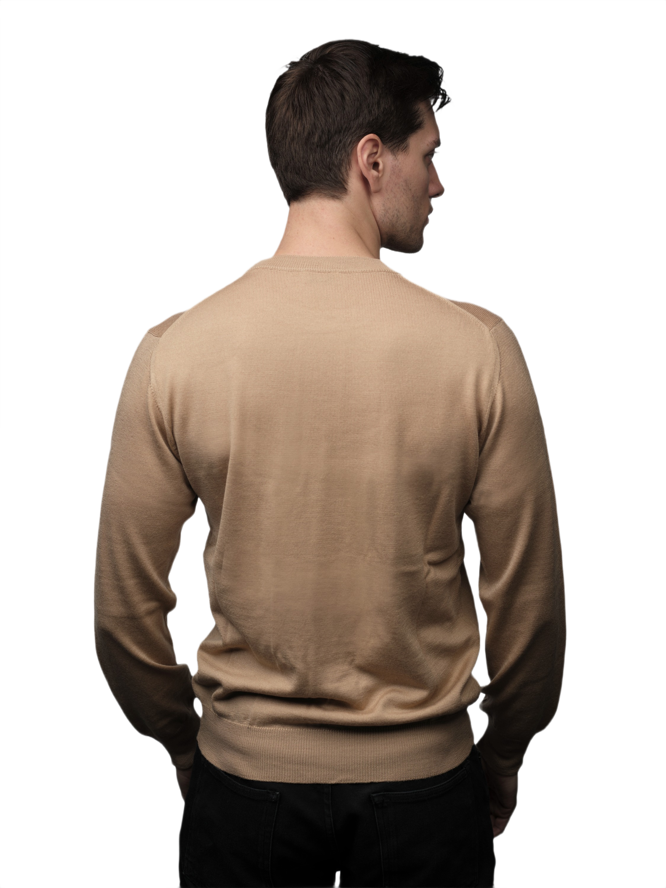 Men's Crew Neck Sweater in Cashmere, Silk, and Extrafine Merino Wool Blend