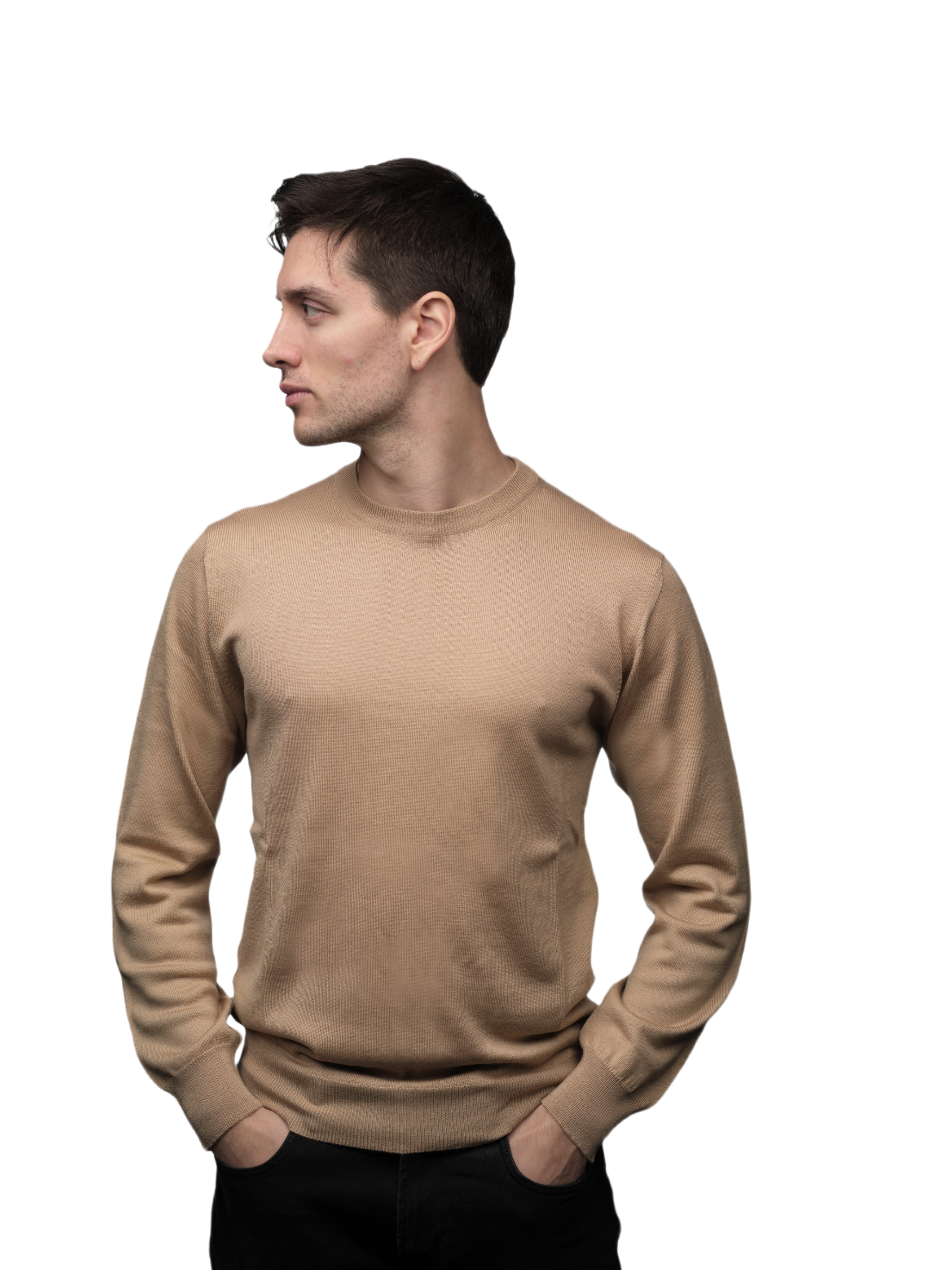 Men's Crew Neck Sweater in Cashmere, Silk, and Extrafine Merino Wool Blend