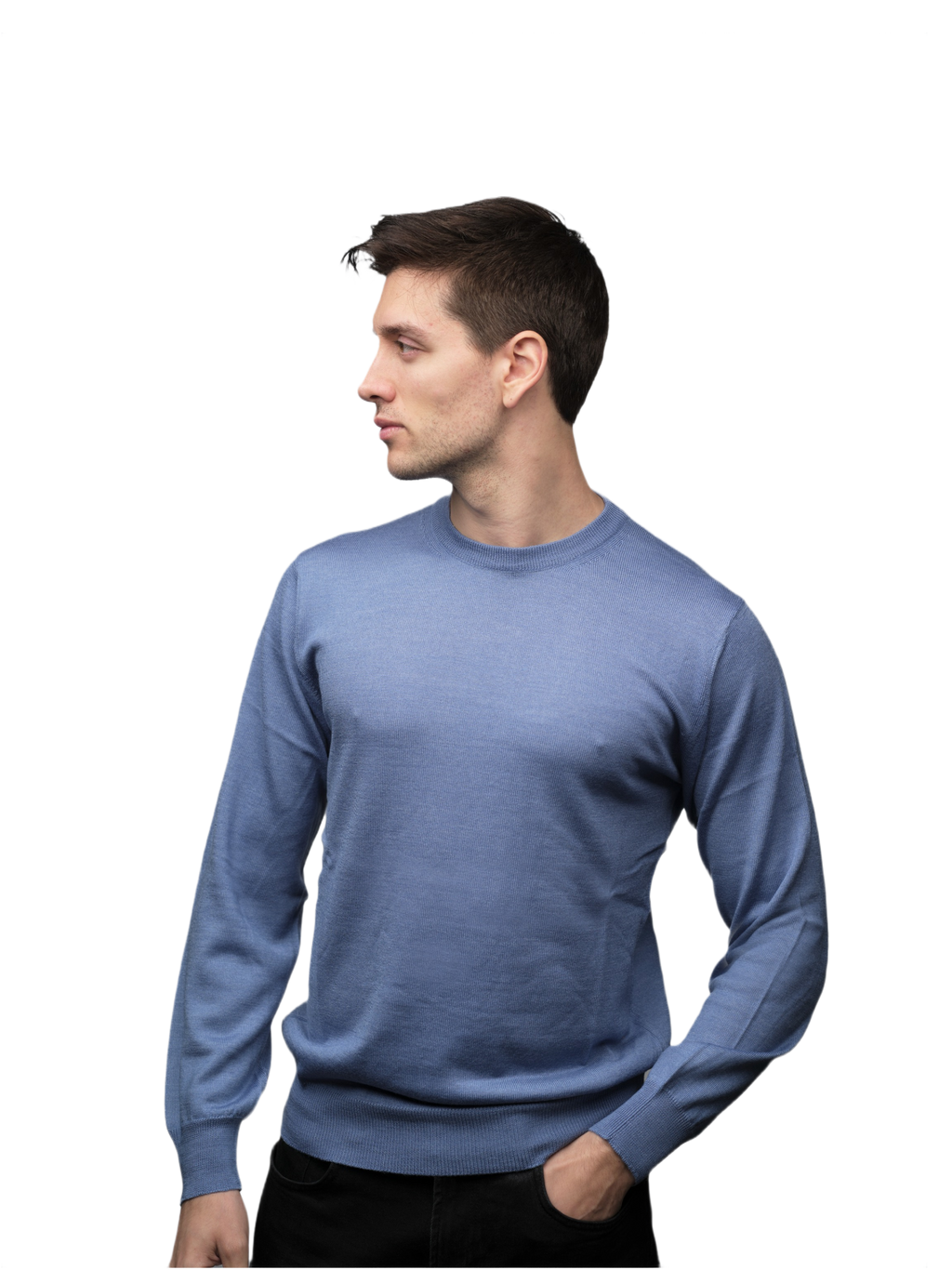 Men's Crew Neck Sweater in Cashmere, Silk, and Extrafine Merino Wool Blend
