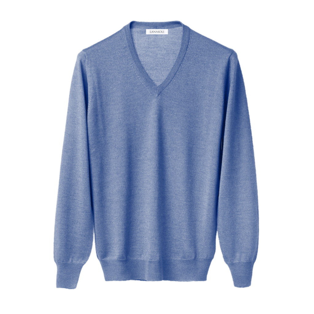 Men's V-Neck Sweater in Cashmere, Silk, and Extrafine Merino Wool Blend