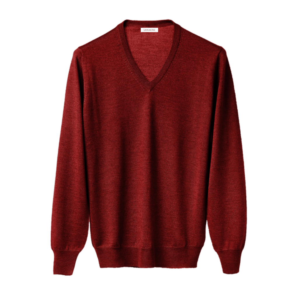 Men's V-Neck Sweater in Cashmere, Silk, and Extrafine Merino Wool Blend
