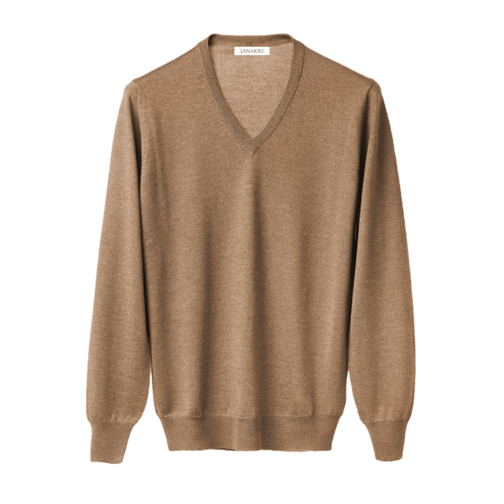 Men's V-Neck Sweater in Cashmere, Silk, and Extrafine Merino Wool Blend