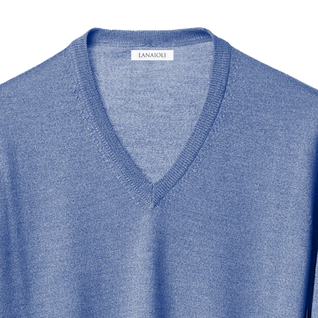 Men's V-Neck Sweater in Cashmere, Silk, and Extrafine Merino Wool Blend