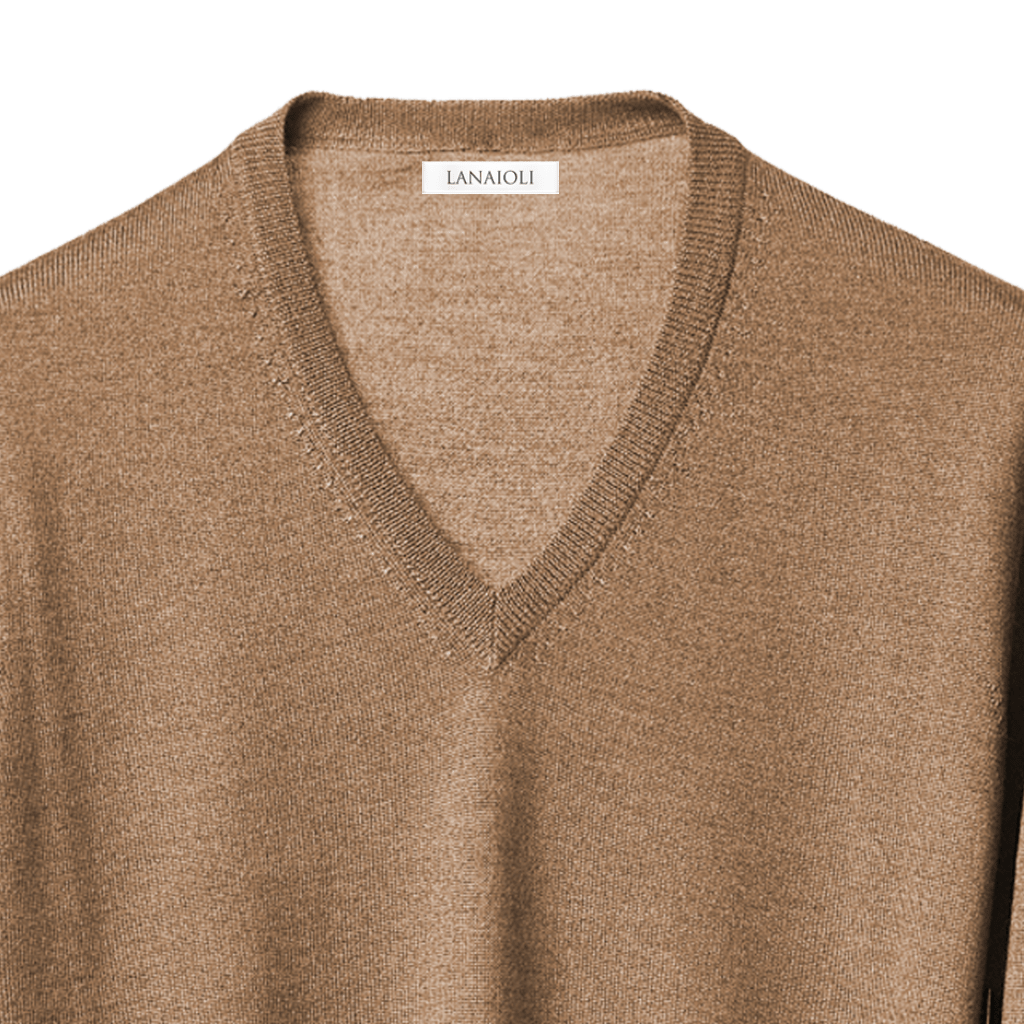 Men's V-Neck Sweater in Cashmere, Silk, and Extrafine Merino Wool Blend