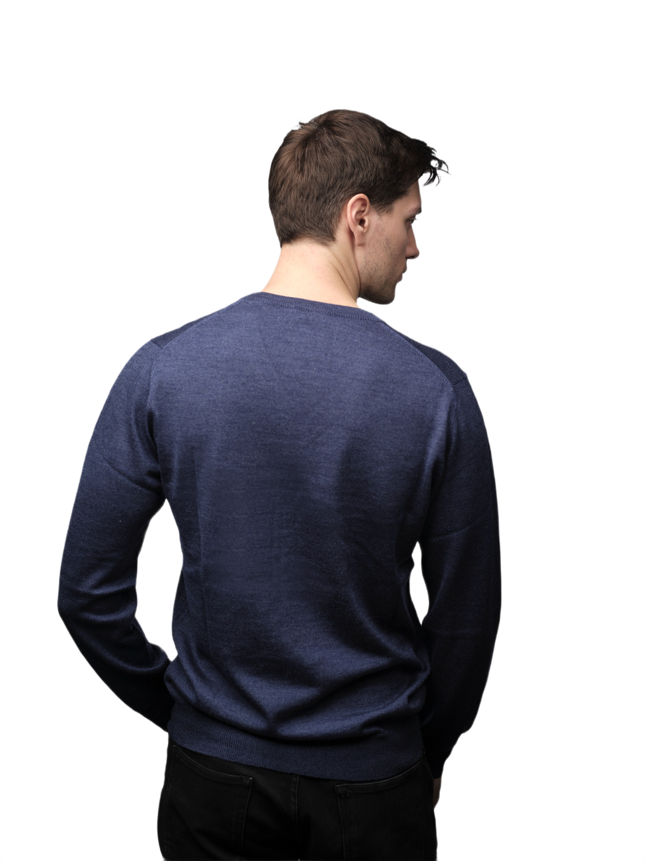 Men's V-Neck Sweater in Cashmere, Silk, and Extrafine Merino Wool Blend