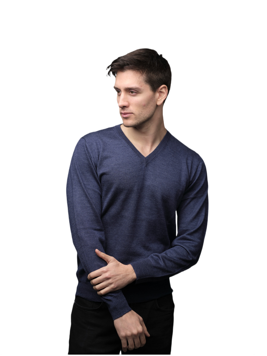 Men's V-Neck Sweater in Cashmere, Silk, and Extrafine Merino Wool Blend