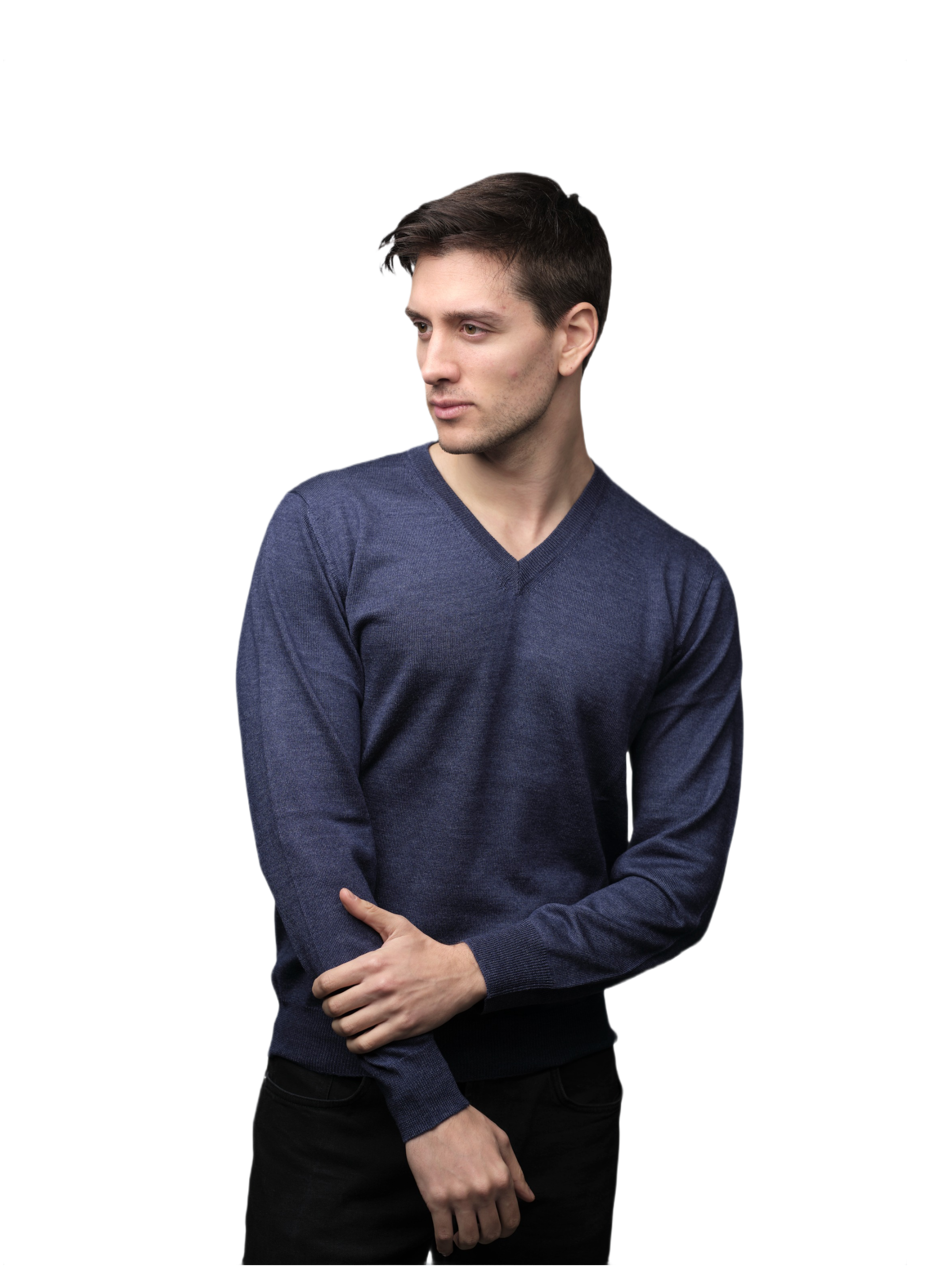 Men's V-Neck Sweater in Cashmere, Silk, and Extrafine Merino Wool Blend