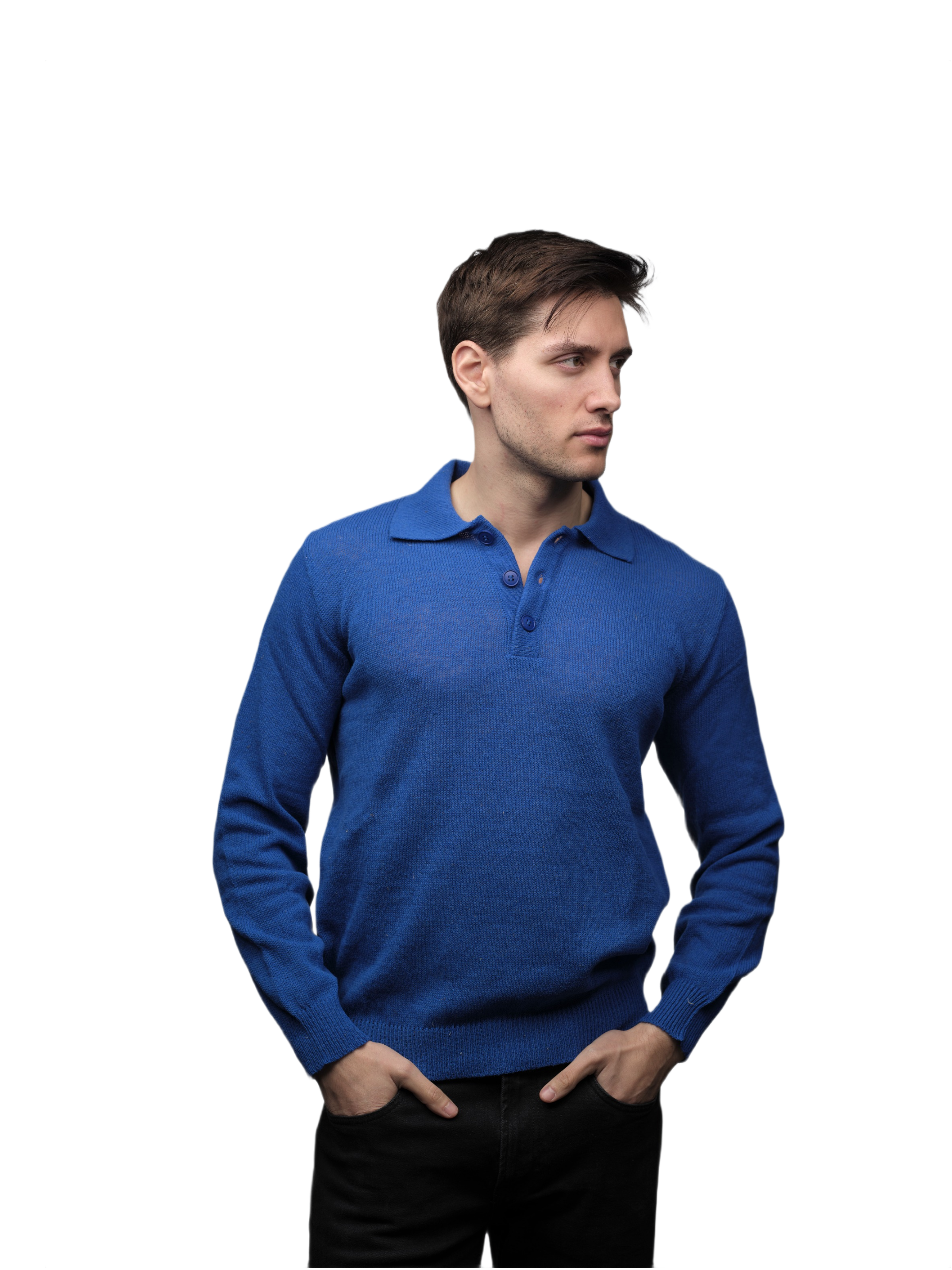 Men's Long-Sleeved Merino Wool Polo Shirt - Short Supply Chain