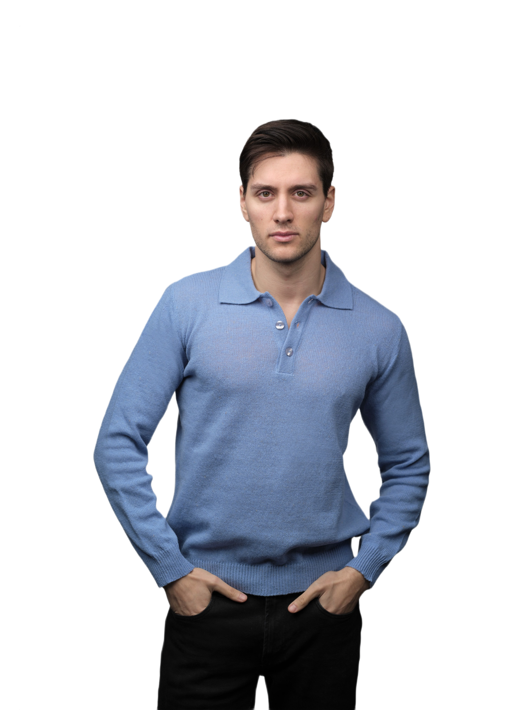 Men's Long-Sleeved Merino Wool Polo Shirt - Short Supply Chain