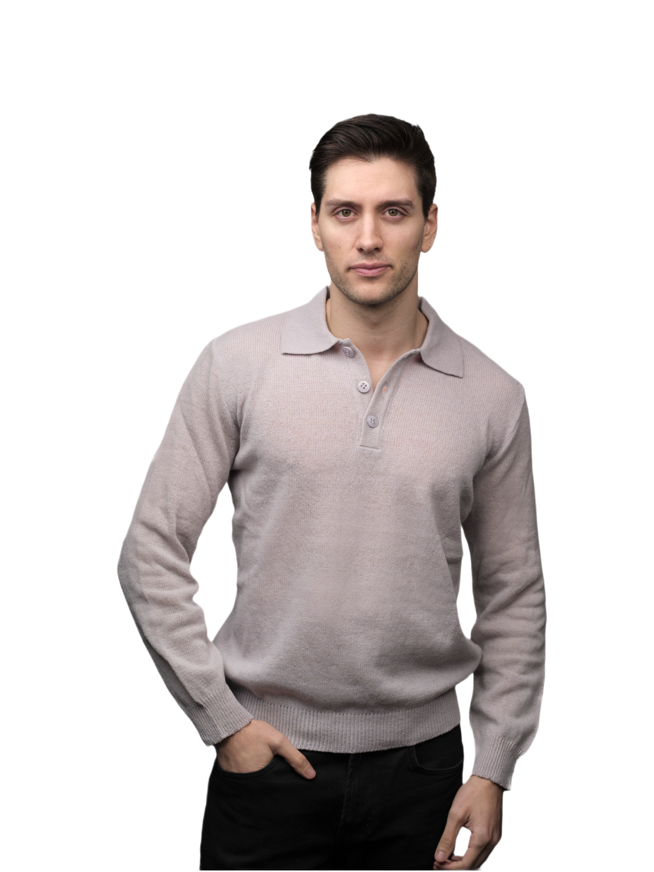 Men's Long-Sleeved Merino Wool Polo Shirt - Short Supply Chain