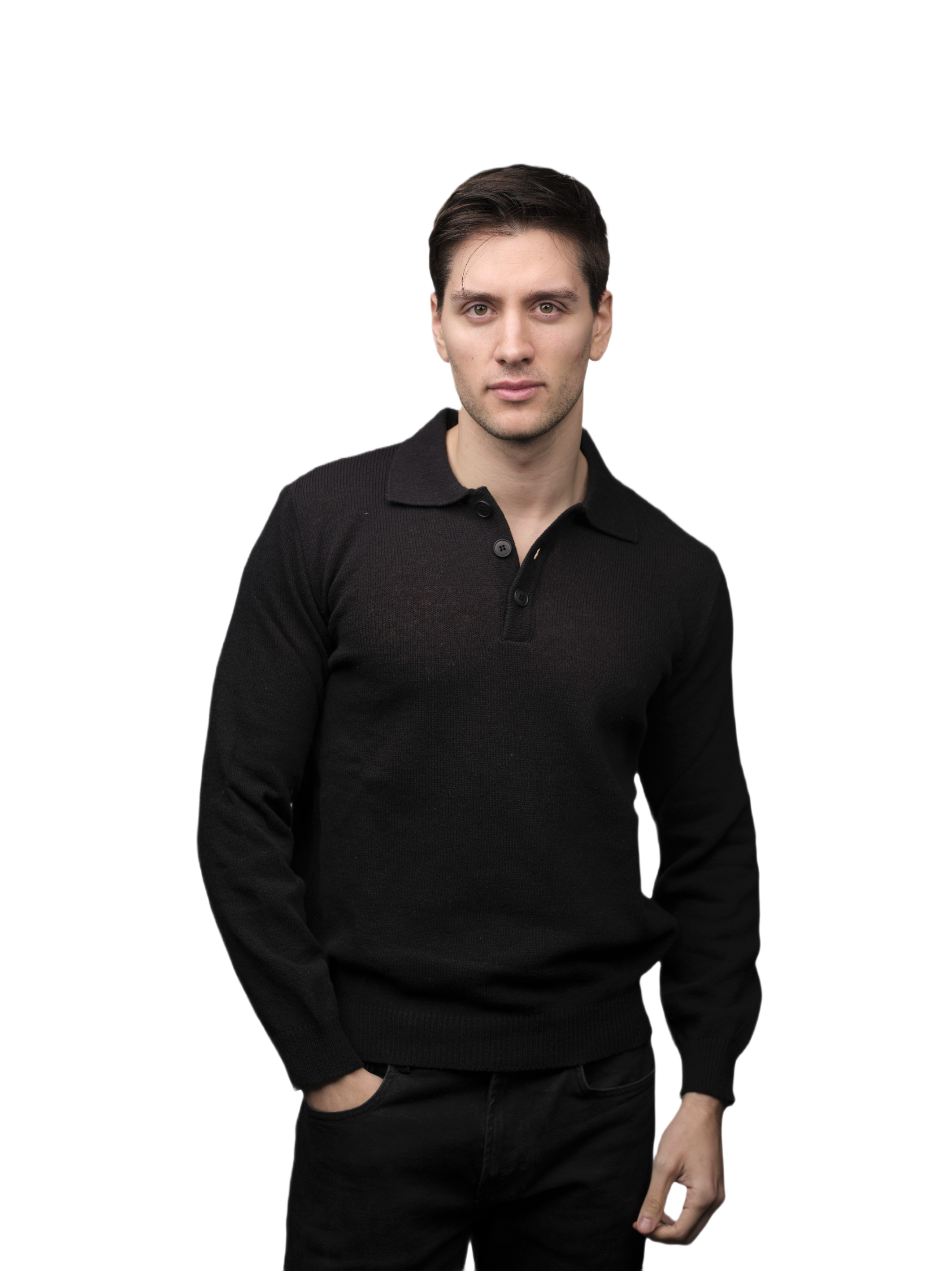 Men's Long-Sleeved Merino Wool Polo Shirt - Short Supply Chain