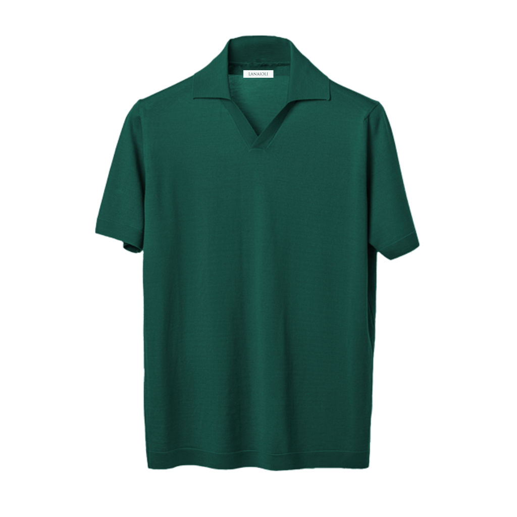 Men's Short-Sleeved Polo Shirt in Pure Extrafine Merino Wool