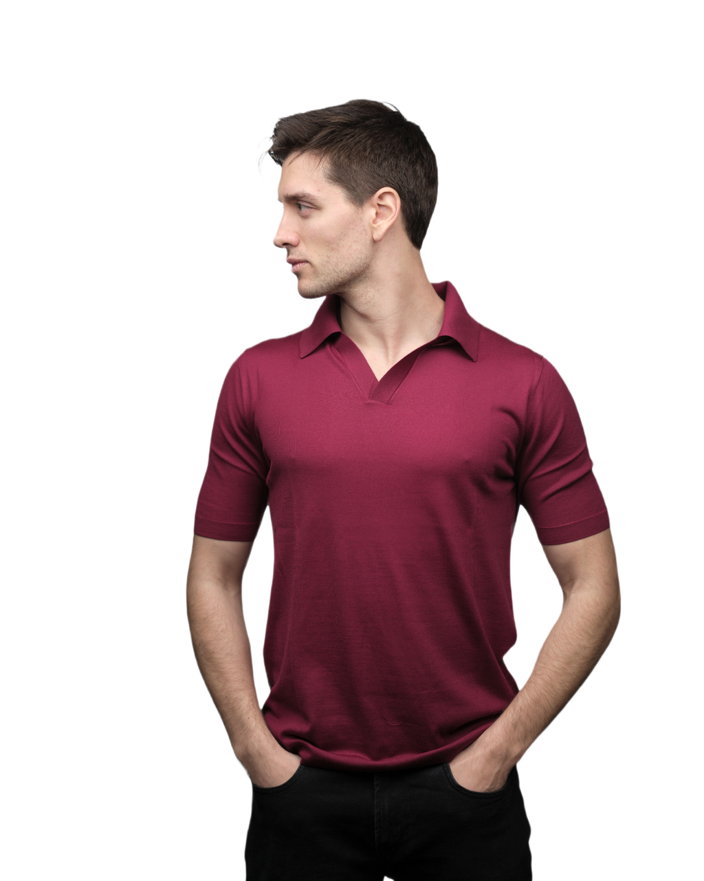 Men's Short-Sleeved Polo Shirt in Pure Extrafine Merino Wool