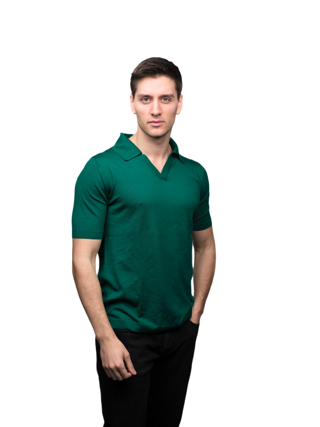 Men's Short-Sleeved Polo Shirt in Pure Extrafine Merino Wool