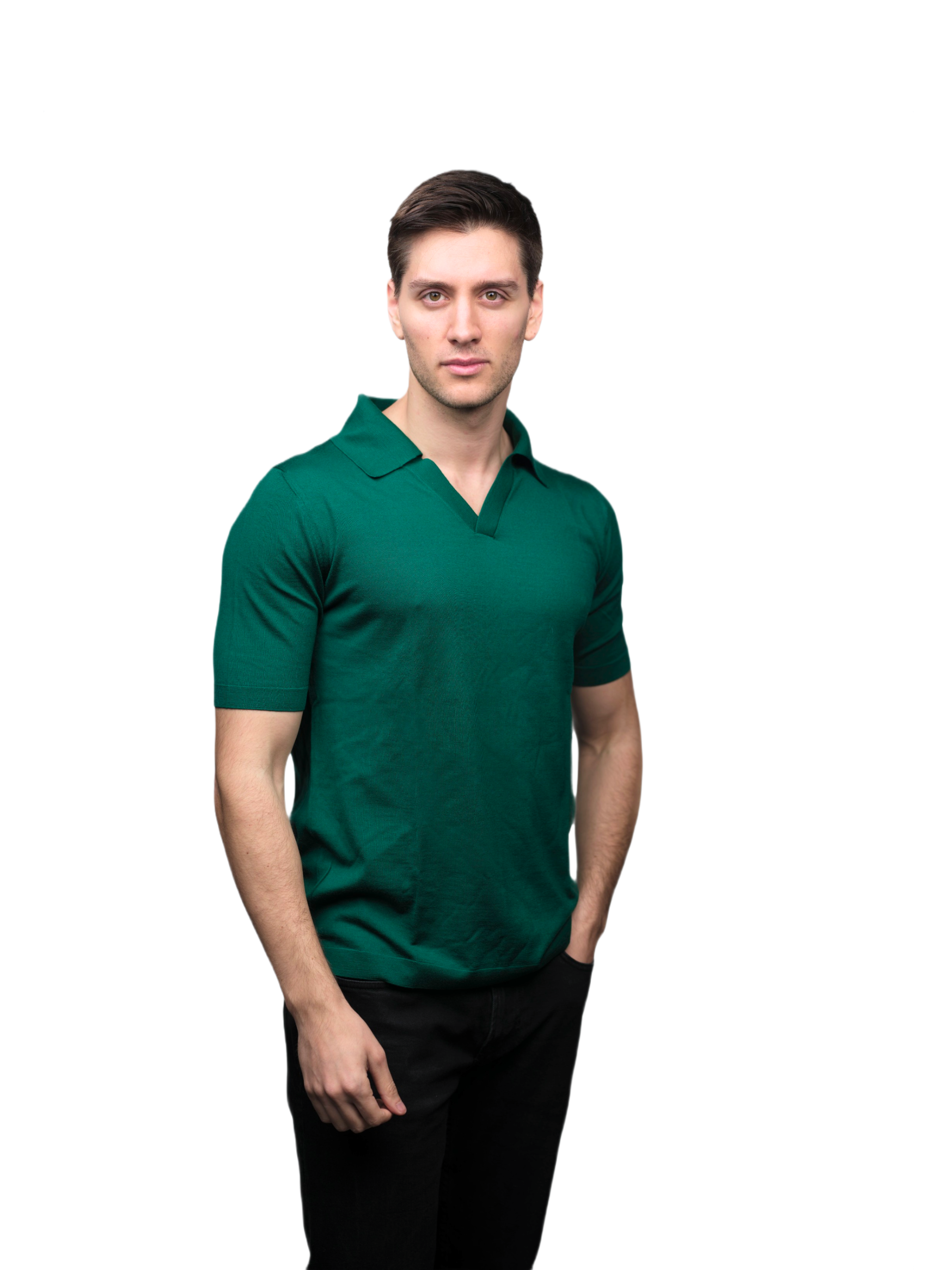 Men's Short-Sleeved Polo Shirt in Pure Extrafine Merino Wool