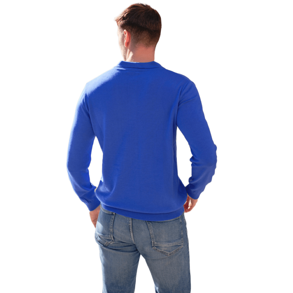 Men's long-sleeve polo shirt in extrafine merino wool