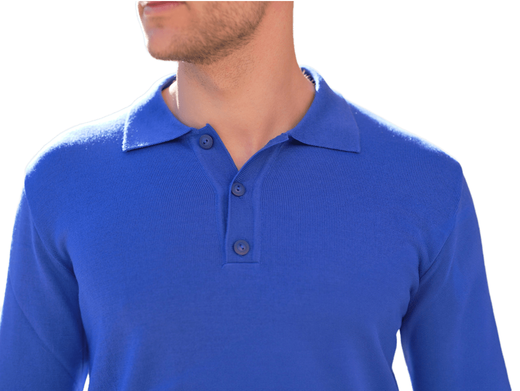 Men's long-sleeve polo shirt in extrafine merino wool