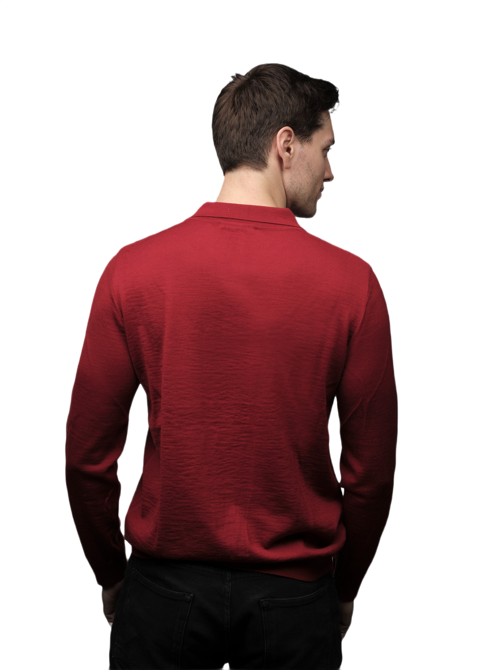 Men's long-sleeve polo shirt in extrafine merino wool