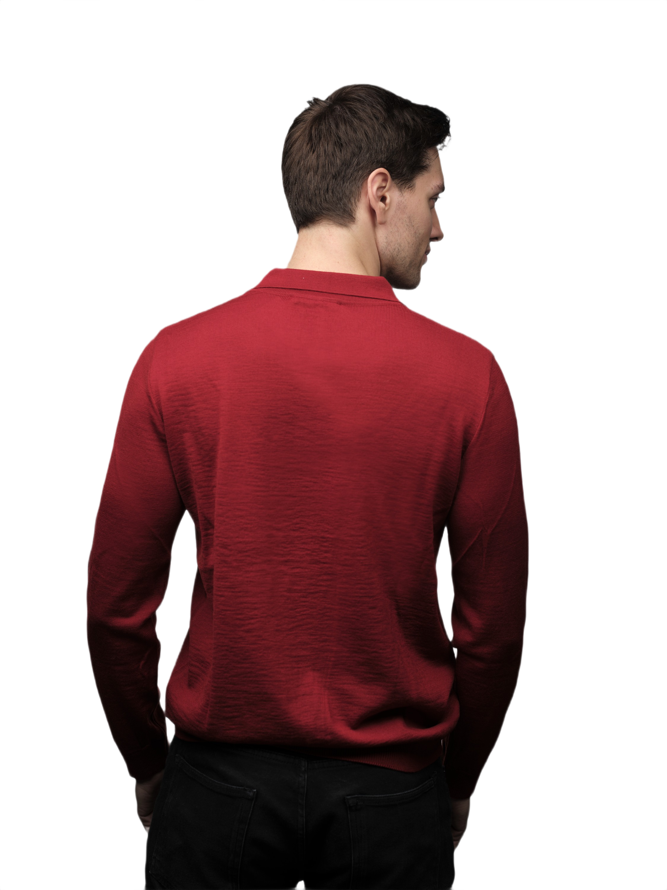 Men's long-sleeve polo shirt in extrafine merino wool