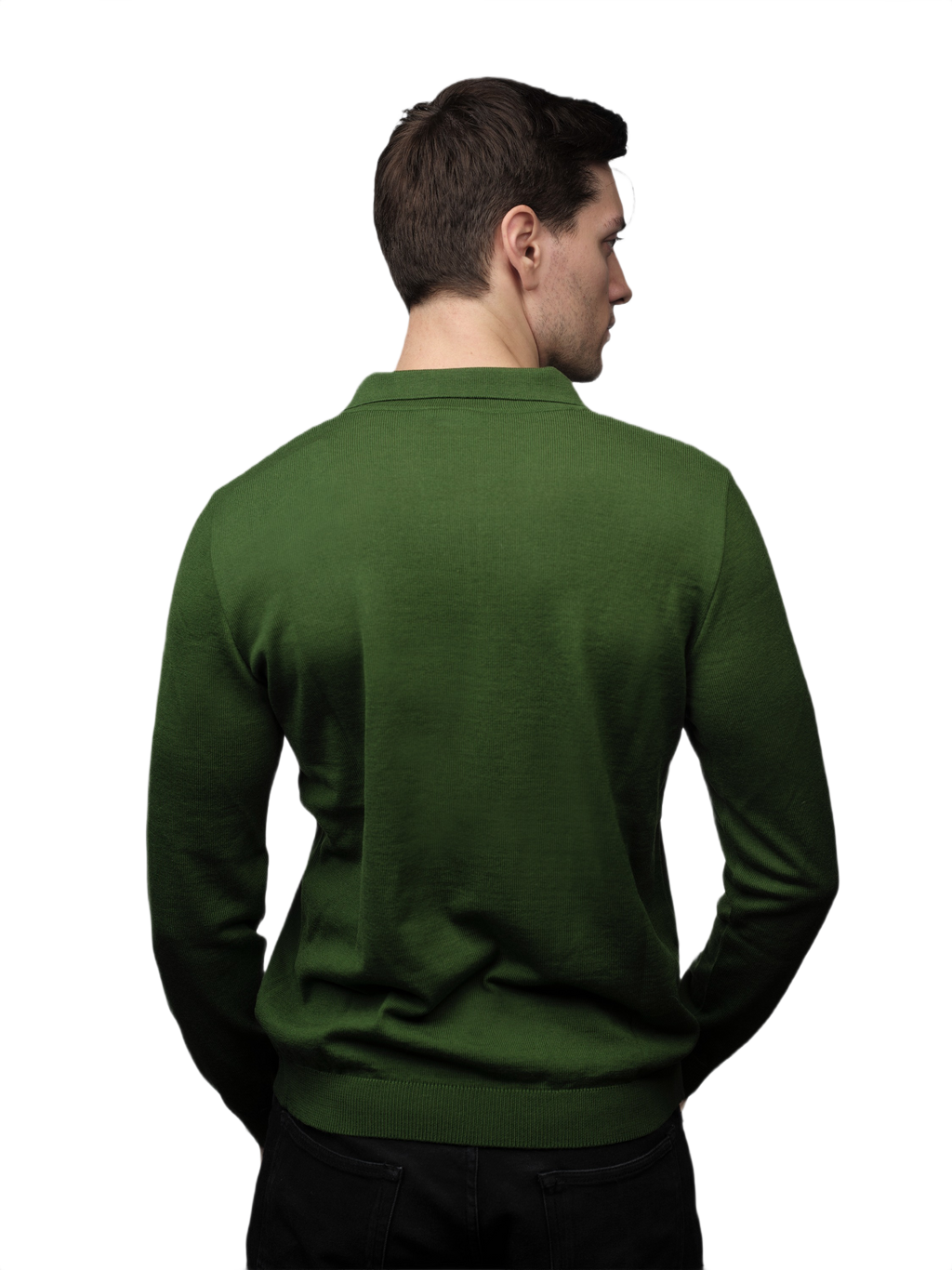 Men's long-sleeve polo shirt in extrafine merino wool